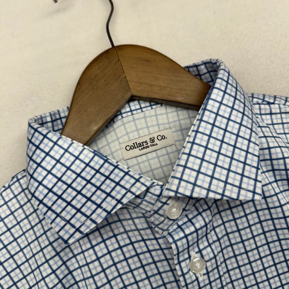 Collars Co Polo Shirt Mens Large Tall Blue White Check Collared Preppy Golf NEW